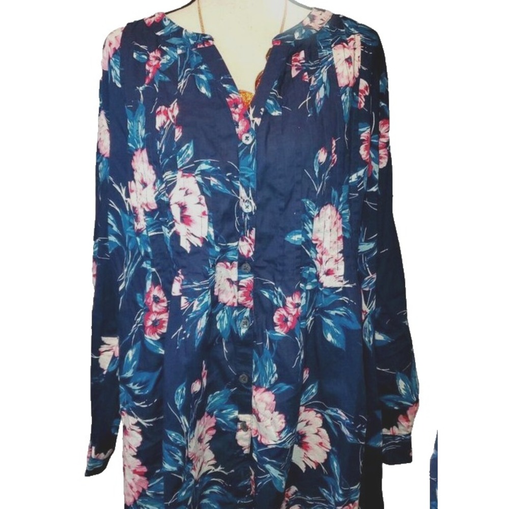 ROAMAN'S  Top Pintuck‎ Plus Size 24w Teal Short Sleeve Boho Causal Business